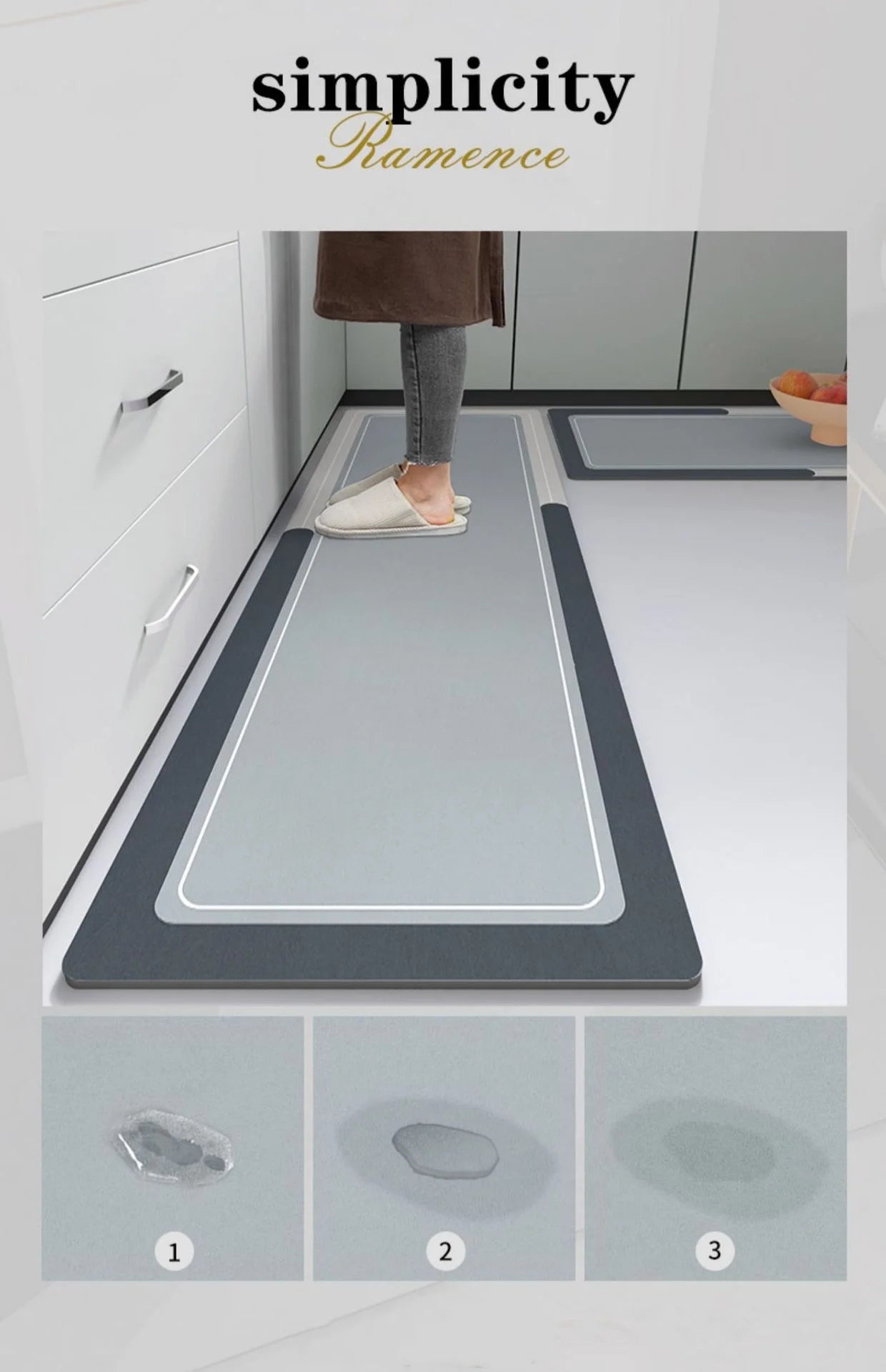 Simple diatom mud kitchen floor mat absorbent non-slip mat can be scrubbed dirty wear-resistant door mat quick dry mat