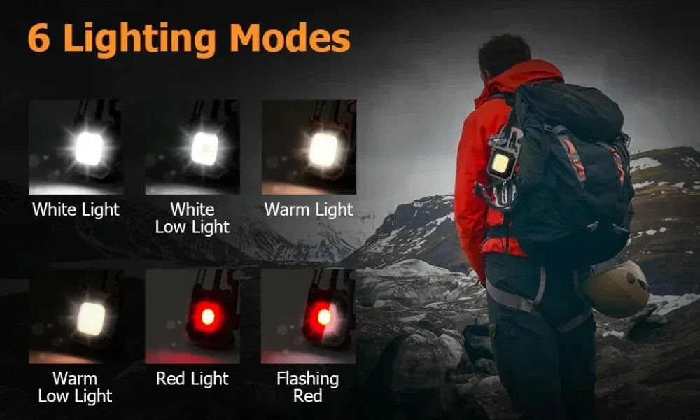 Work Light Mini LED COB Keychain USB Rechargeable Pocket Flashlight Outdoor Camping Fish Torch with Window Hammer Bottle