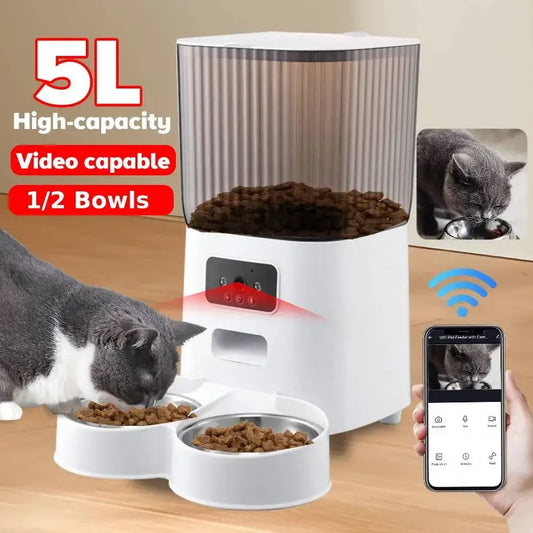 001-Dosatore Cibo Smart 5L con Telecamera per Gatto/Cane | Timer Wi-Fi