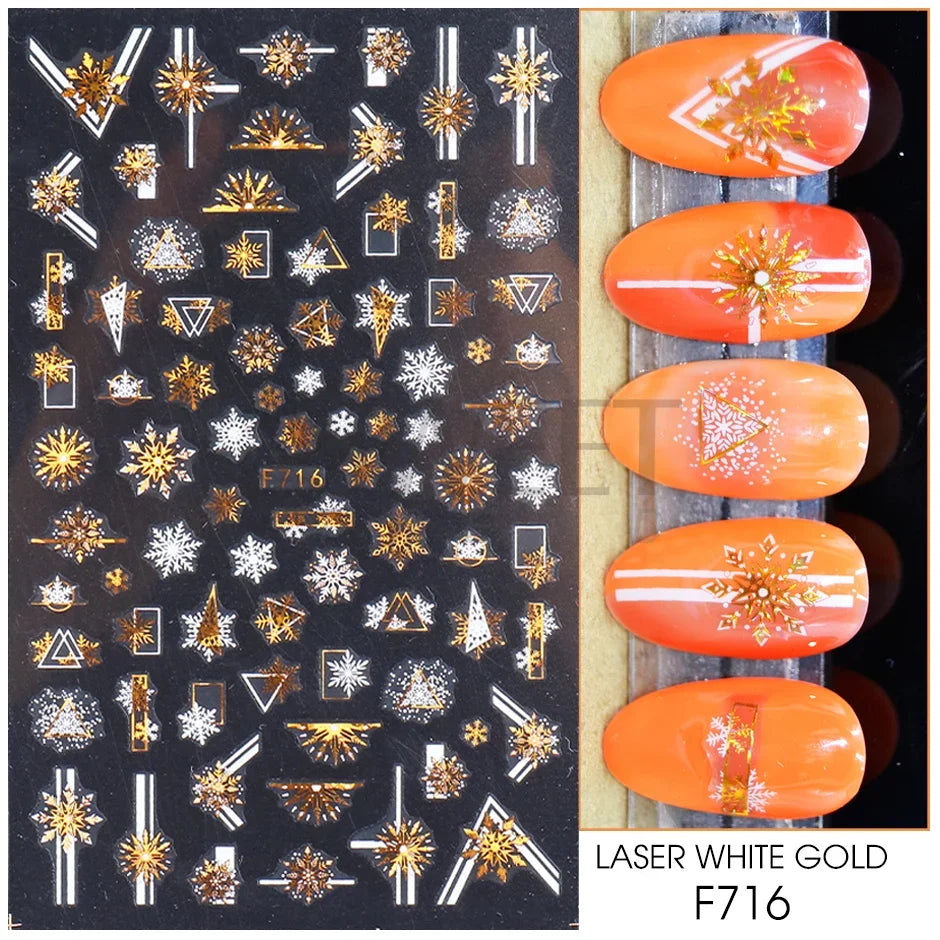 Winter Christmas Nail Sticker Snowflake Magpie Bird 3D Slider Leaf Halloween New Year Design Decoration Manicure 2023 Trend Foil