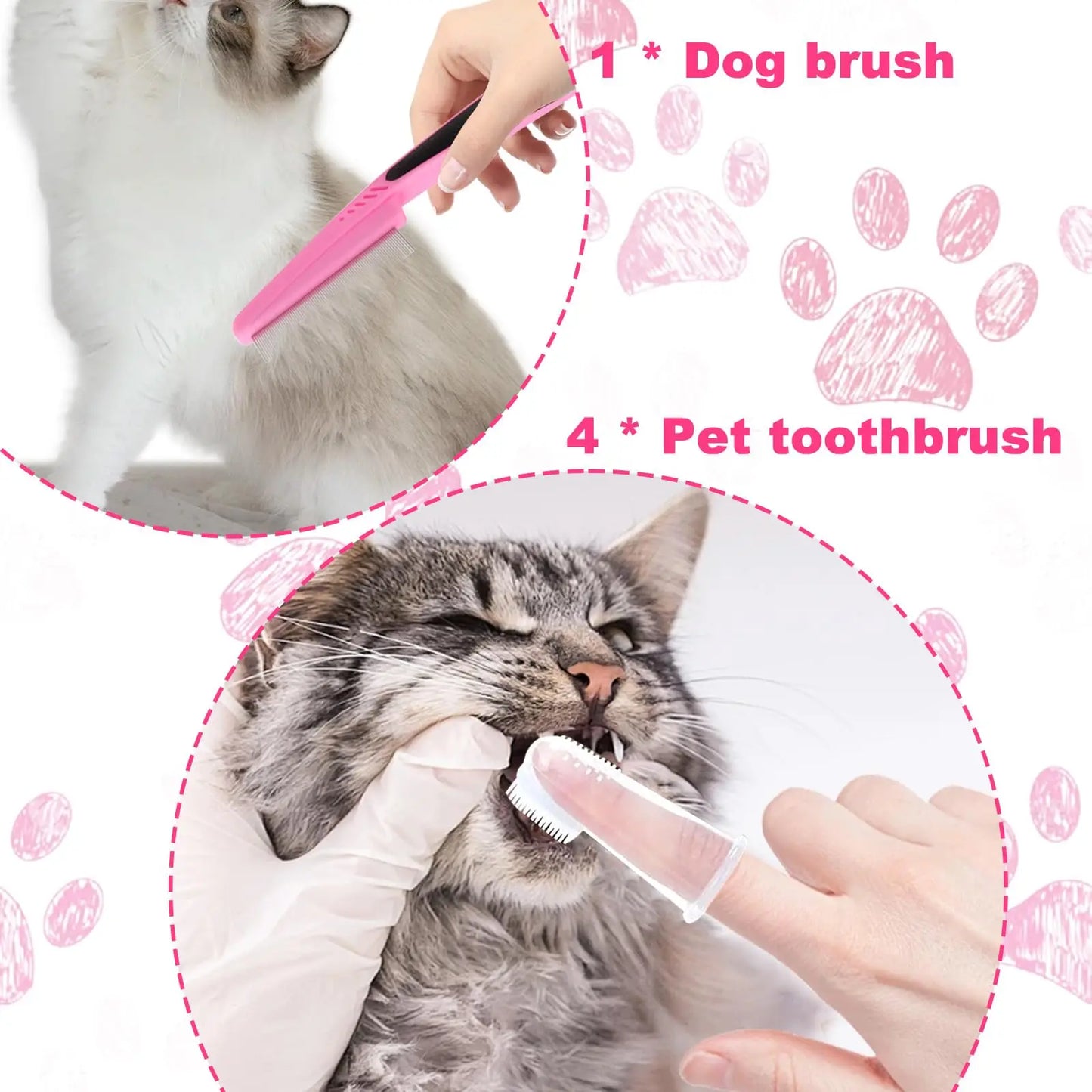 10 pieces cat and dog brush beauty suit pet self-cleaning suit with pet nail clippers and file pet eye brush flea comb