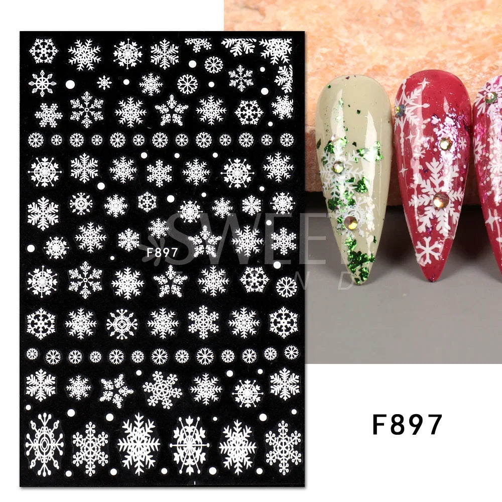 Winter Christmas Nail Sticker Snowflake Magpie Bird 3D Slider Leaf Halloween New Year Design Decoration Manicure 2023 Trend Foil
