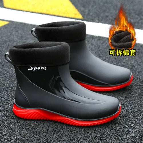 Stivali Winter Outdoors Rain Boots Mens Short Tube Outdoor Special Non-Slip Waterproof Velvet Warm Rubber Shoes Fishing Men's Rain Boots