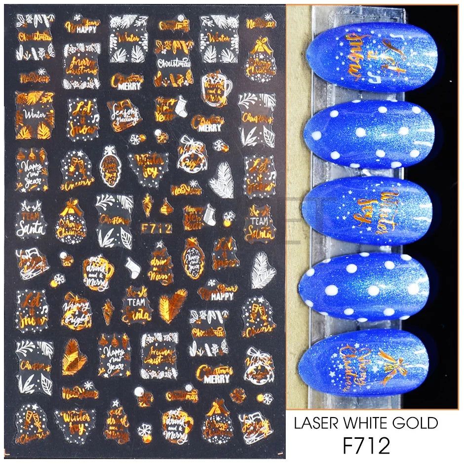 Winter Christmas Nail Sticker Snowflake Magpie Bird 3D Slider Leaf Halloween New Year Design Decoration Manicure 2023 Trend Foil