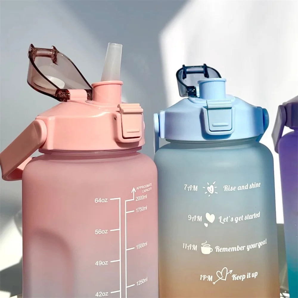 Water Bottle 2 Liter Stay Hydrated Motivated Leakproof Plastic Sport Bottle Reminder Times Sports Outdoor Fitness Office Indoor