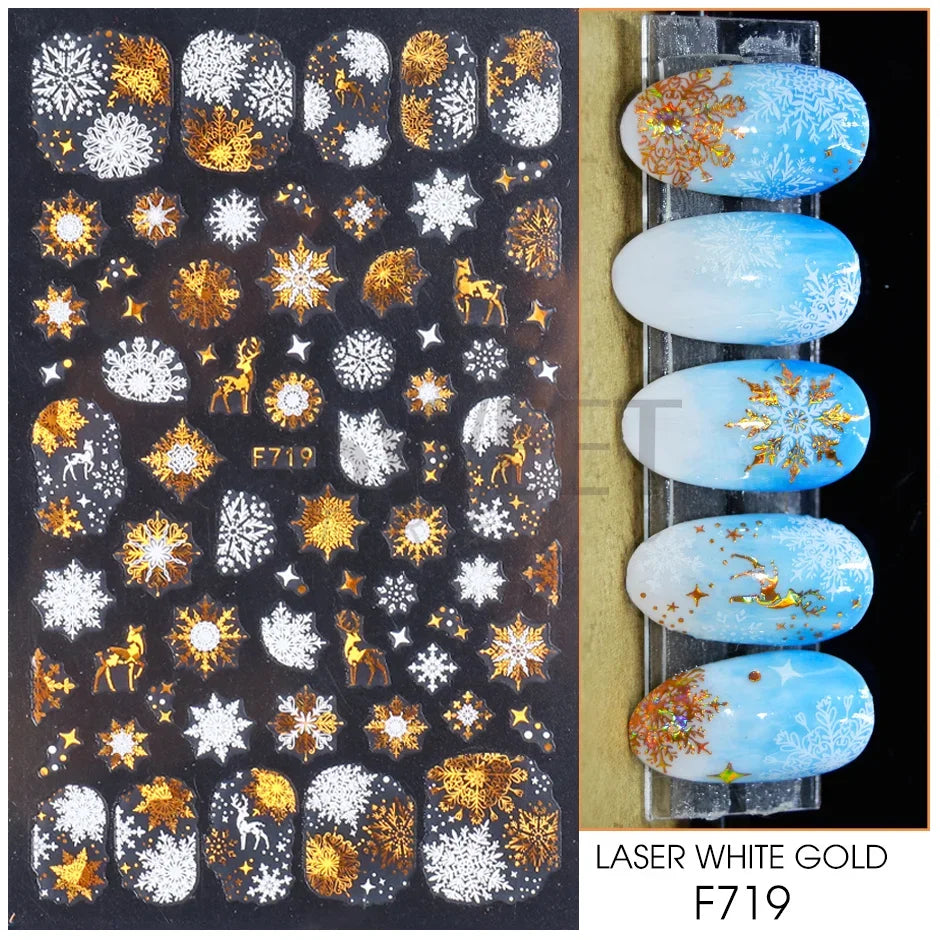 Winter Christmas Nail Sticker Snowflake Magpie Bird 3D Slider Leaf Halloween New Year Design Decoration Manicure 2023 Trend Foil