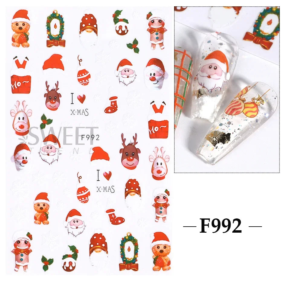 Winter Christmas Nail Sticker Snowflake Magpie Bird 3D Slider Leaf Halloween New Year Design Decoration Manicure 2023 Trend Foil