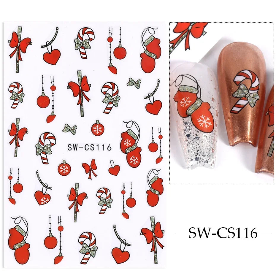 Winter Christmas Nail Sticker Snowflake Magpie Bird 3D Slider Leaf Halloween New Year Design Decoration Manicure 2023 Trend Foil
