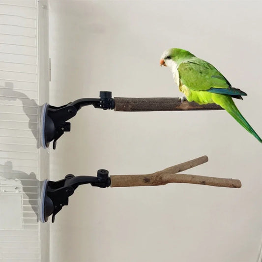 Posatoio new Parrot Perch Birdcage Accessories Perches Stand Wood Perch Suction Cup Bird Toy