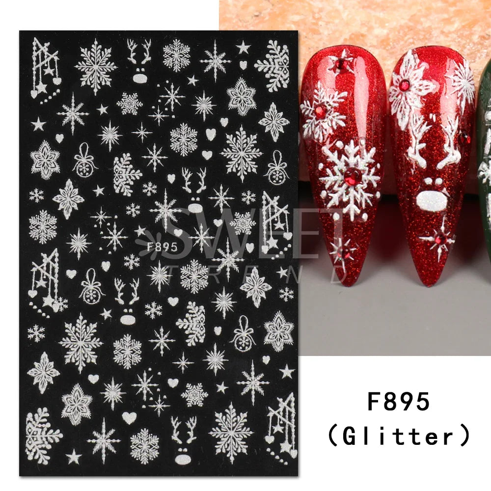 Winter Christmas Nail Sticker Snowflake Magpie Bird 3D Slider Leaf Halloween New Year Design Decoration Manicure 2023 Trend Foil
