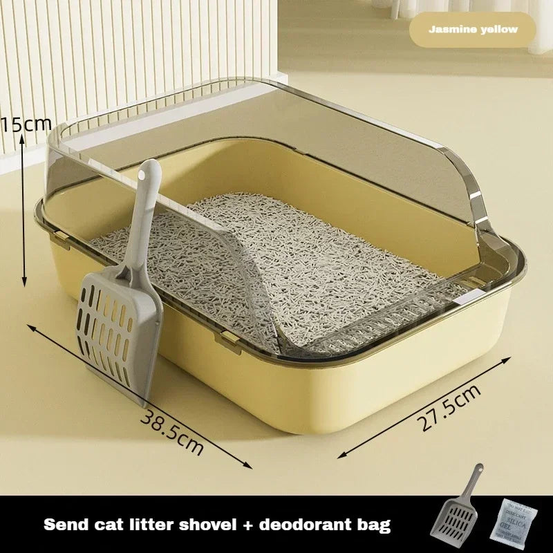 Semi-Enclosed Cat Litter Box High Side Splashproof Design Large Capacity Kitty Sandbox with Litter Scoop Easy Clean Pet Supplies