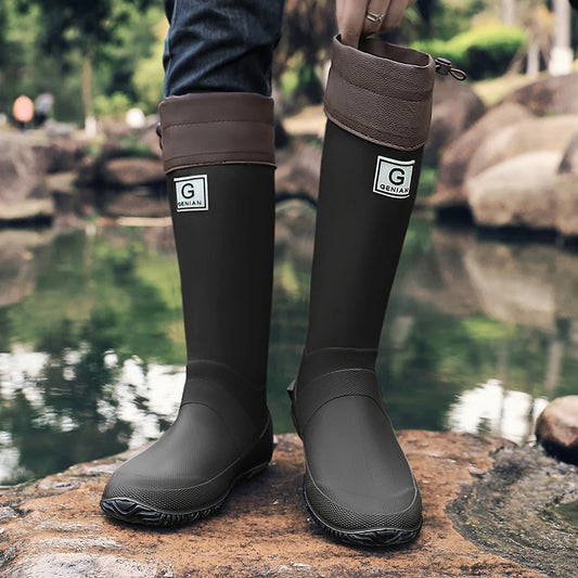 Stivali Rain Boots for Men, Fashionable High-Top Rain Boots for Outer Wear, Long-Tube Waterproof and Non-Slip Couple Style Outdoor Fishing Boots