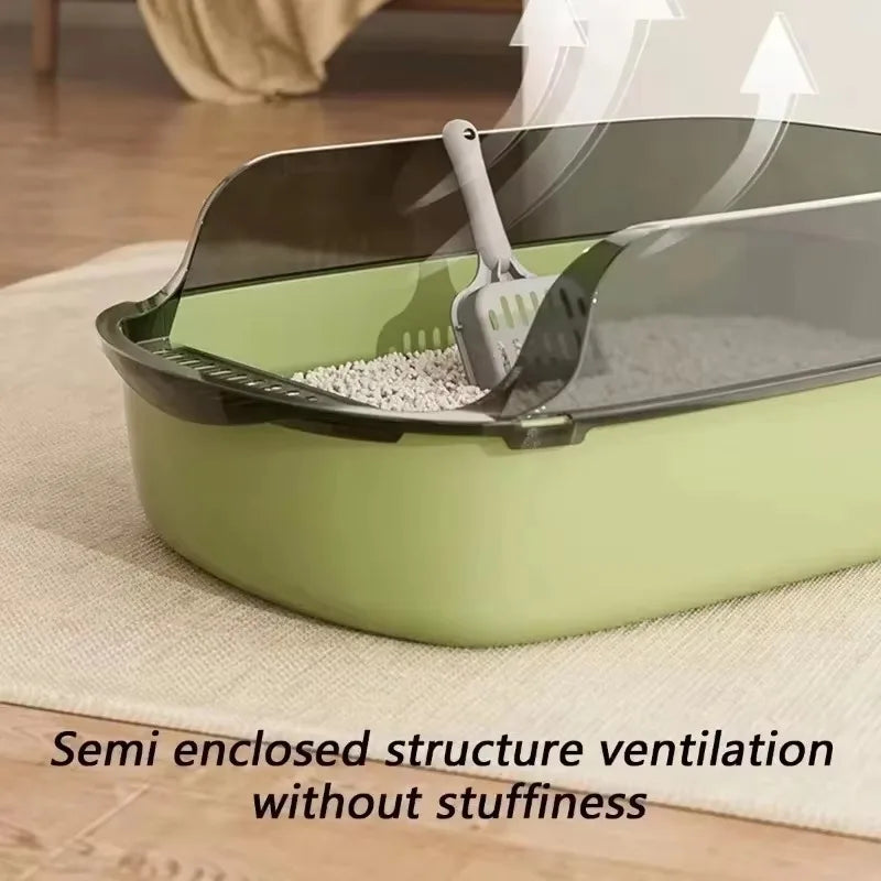 Semi-Enclosed Cat Litter Box High Side Splashproof Design Large Capacity Kitty Sandbox with Litter Scoop Easy Clean Pet Supplies