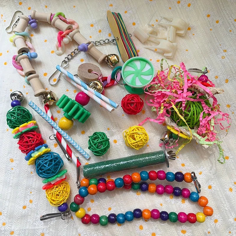 15pcs Packs Toy Set for Parrots Variety of Toys for Bird Cage Accessories Safe and Durable Bird Toys for Cockatiels Parakeets