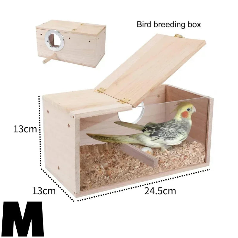 Transparent Design Parakeet Bird House Nest Easy To Cleaning Creative Solid Wood Parrot House Smooth Edges Bird Breeding Box