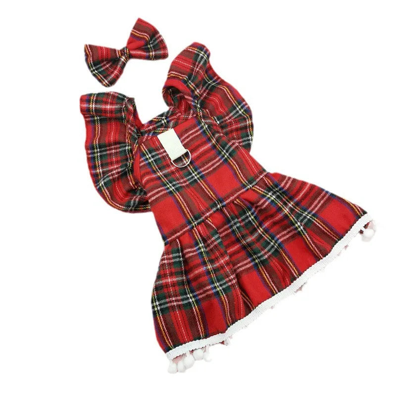 Vestiti Christmas Dog Dresses Strap Autumn Winter Dog Clothing Skirt Cat Pet Clothing Cosplay Christmas Checker Clothes for Small Dog