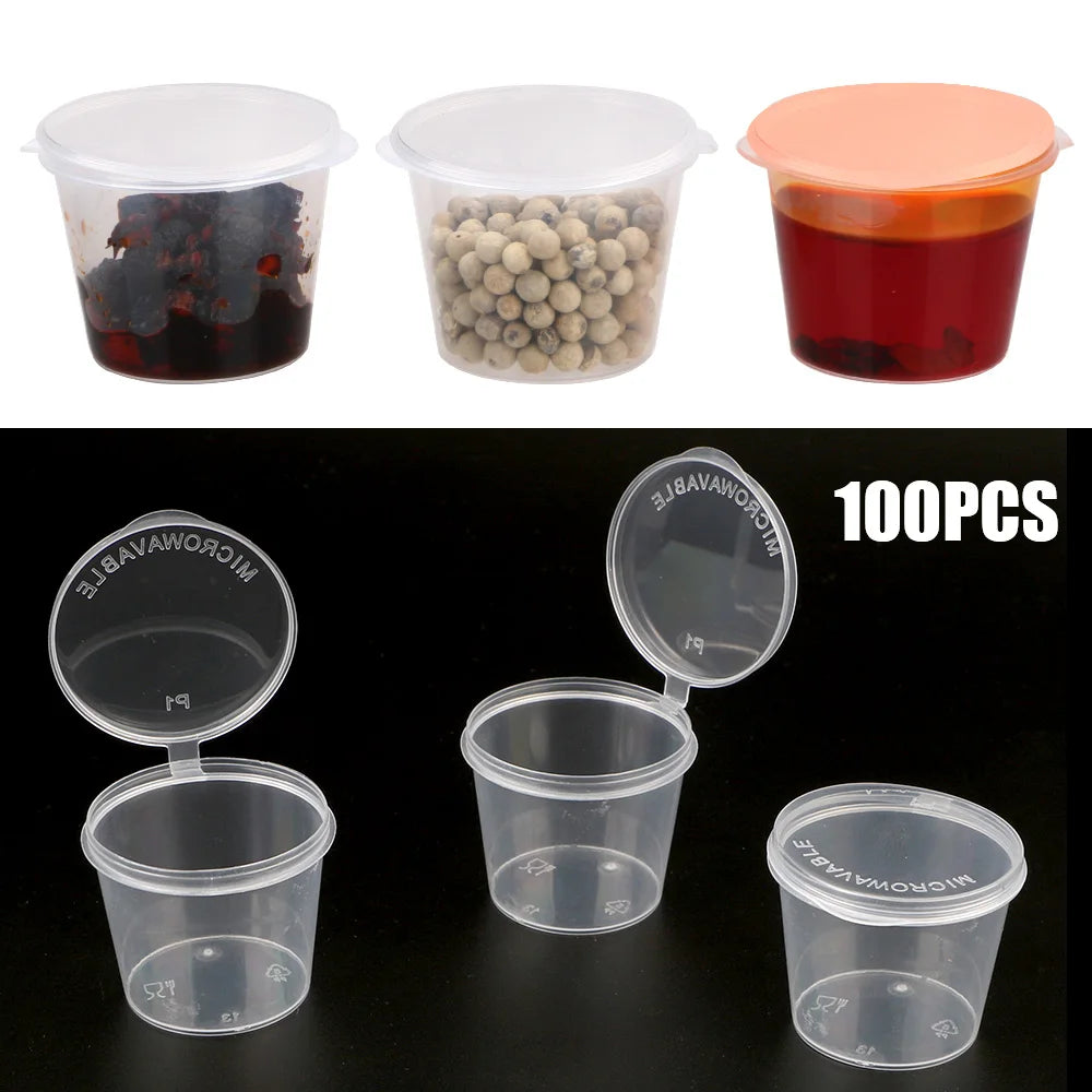 With Lids Kitchen Organizer Disposable Sauce Pot Food Small Sauce Container Box Plastic Clear 100Pcs Chutney Chili Sauce Cups