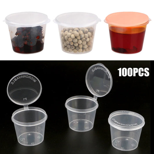 With Lids Kitchen Organizer Disposable Sauce Pot Food Small Sauce Container Box Plastic Clear 100Pcs Chutney Chili Sauce Cups