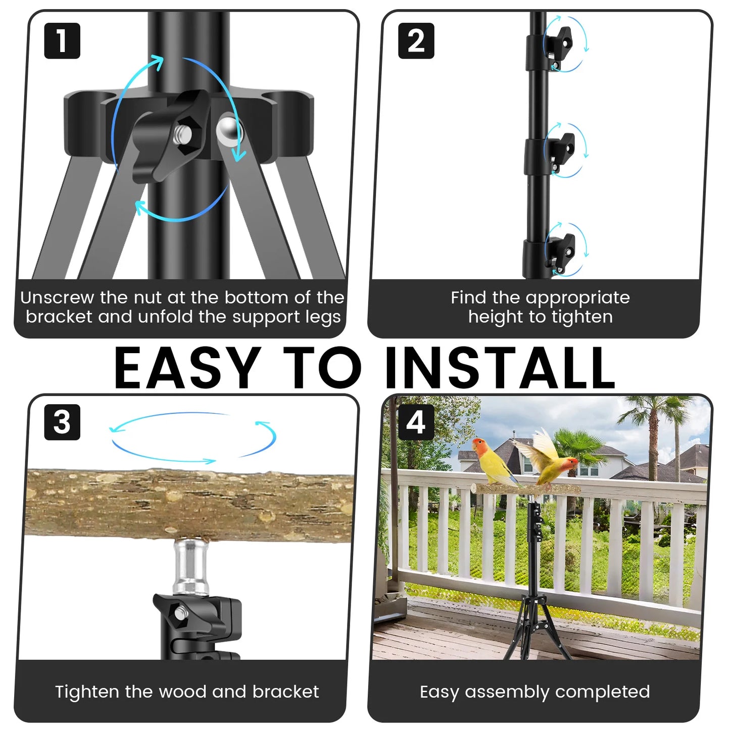 Stand Height Adjustable Bird Perch Toys Indoor Outdoor Versatile Bird Parrot Play Training Station Pole Wood Bird Training Perch