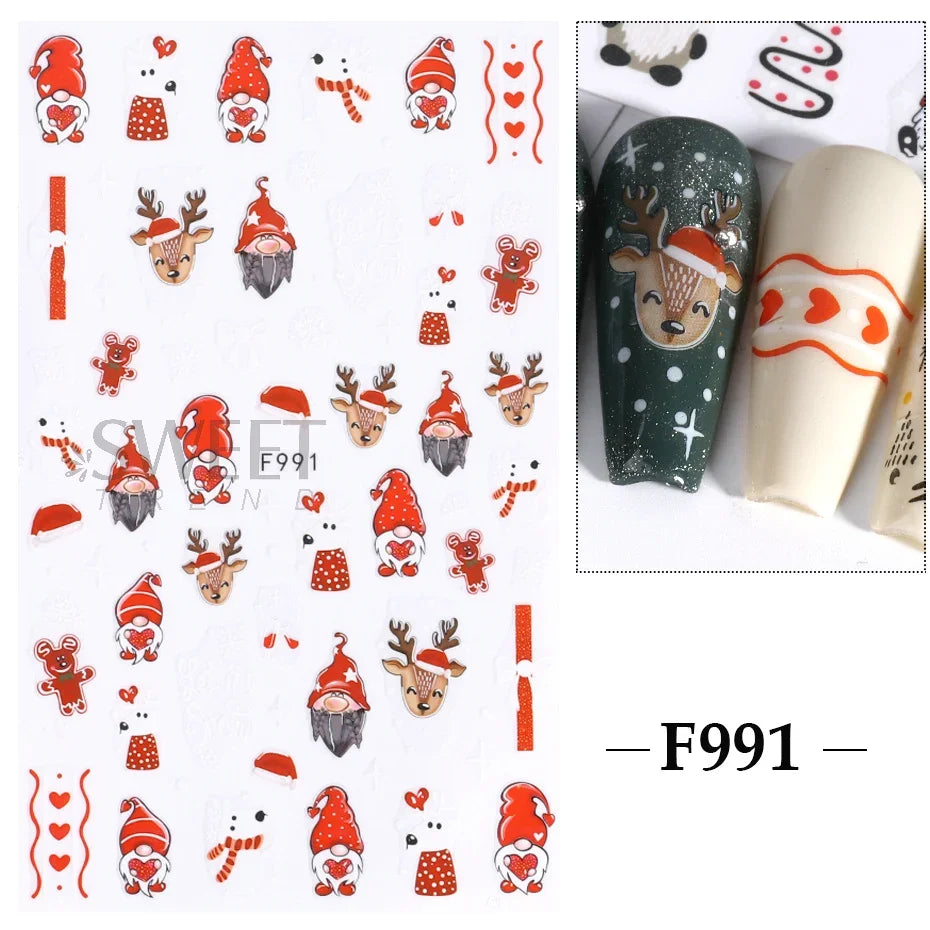 Winter Christmas Nail Sticker Snowflake Magpie Bird 3D Slider Leaf Halloween New Year Design Decoration Manicure 2023 Trend Foil