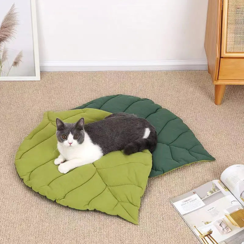 Tappetini Cat Bed Mats Soft Cotton Leaf Shaped Kitten Cat Puppy Dog Bed Mat Sleep Blanket Home Pets Double Sided  Pad Floor Rugs Washable