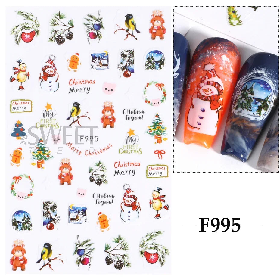 Winter Christmas Nail Sticker Snowflake Magpie Bird 3D Slider Leaf Halloween New Year Design Decoration Manicure 2023 Trend Foil
