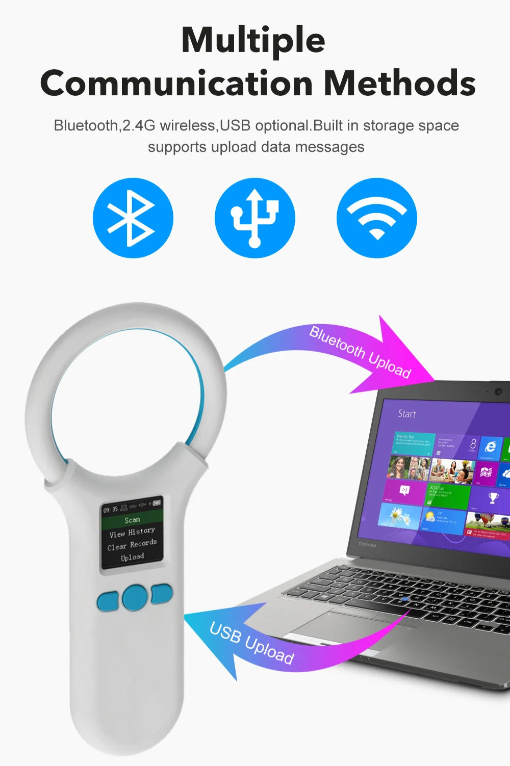 W91A Animal RFID Reader 134.2Khz/125Khz Pet FDX-B EMID Adjustable Sound Brightness USB Dog Cat Horse Handheld Microchip Scanner