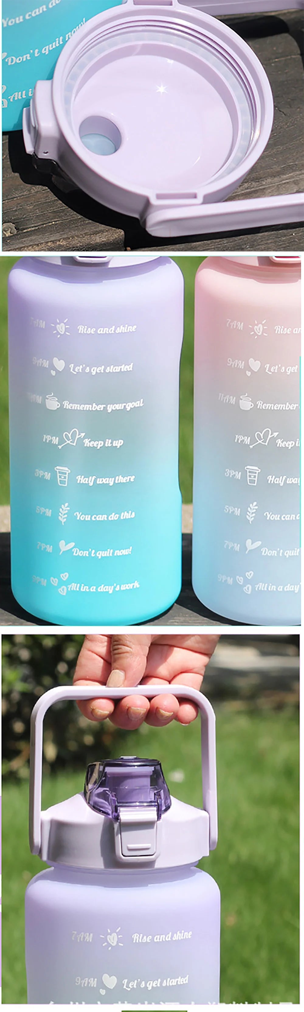 Water Bottle 2 Liter Stay Hydrated Motivated Leakproof Plastic Sport Bottle Reminder Times Sports Outdoor Fitness Office Indoor