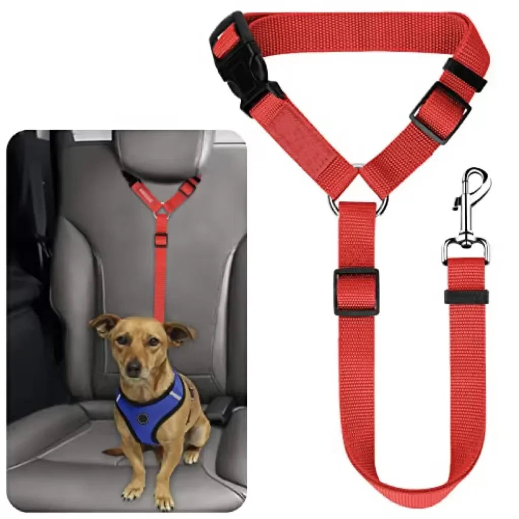 Solid Color Two-in-one Pet Car Seat Belt Nylon Lead Leash Backseat Safety Belt Adjustable Dogs Harness Collar Pet Accessories