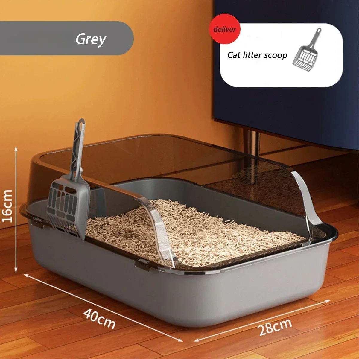 Semi-Enclosed Cat Litter Box High Side Splashproof Design Large Capacity Kitty Sandbox with Litter Scoop Easy Clean Pet Supplies