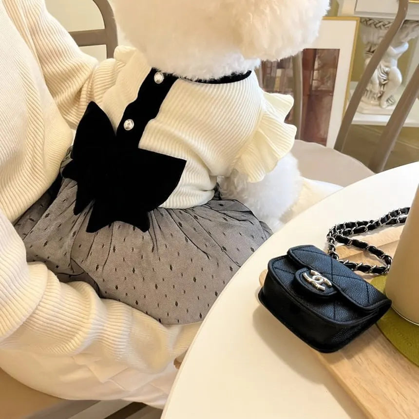 Vestiti Dog Clothes for Small Dogs Summer Dog T-Shirt Pet Dog Skirt Black White Retro Dresses Puppy Costume Chihuahua Clothing