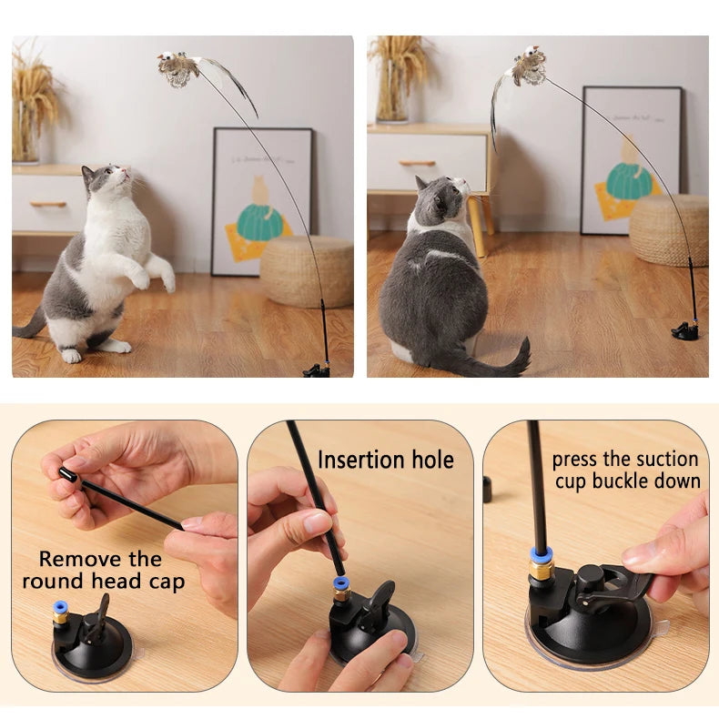 Simulation Bird Interactive Cat Toys Funny Feather Bird with Bell Cat Stick Toy for Kitten Playing Teaser Wand Toys Cat Supplies