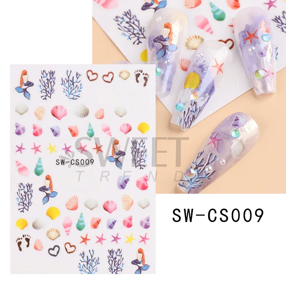 Winter Christmas Nail Sticker Snowflake Magpie Bird 3D Slider Leaf Halloween New Year Design Decoration Manicure 2023 Trend Foil