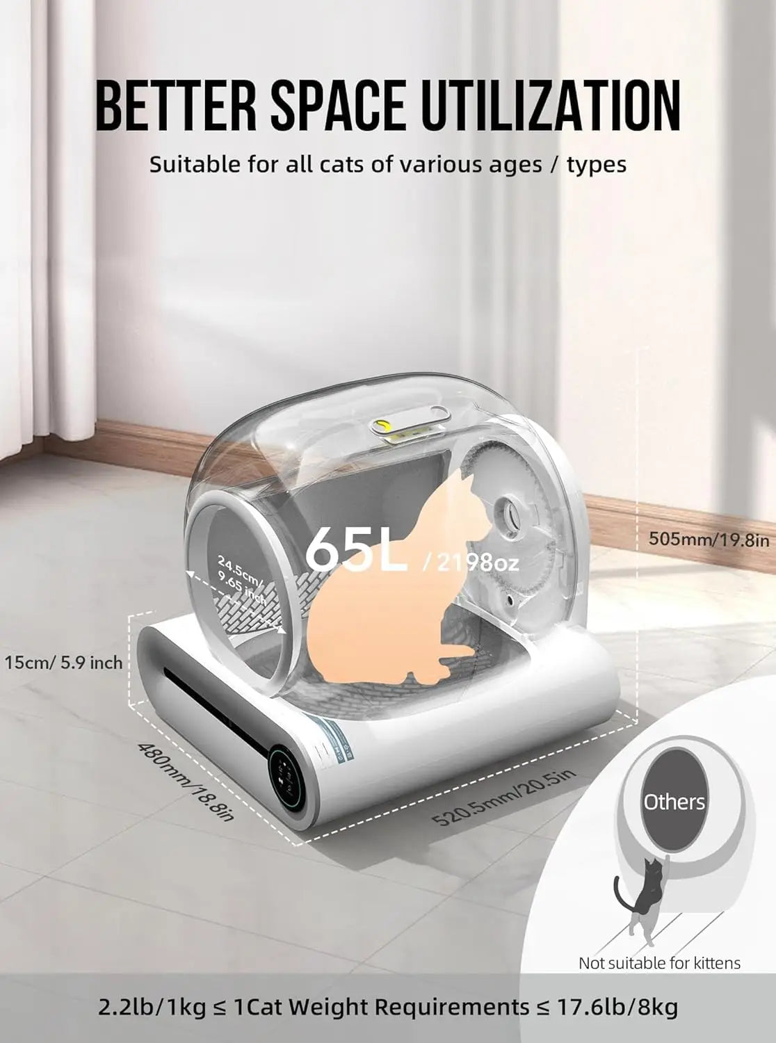 Lettiera Tonepie 65L Automatic Smart Cat Litter Box Self Cleaning Fully Enclosed Cat Litter Box Pet Toilet Litter Tray English versions