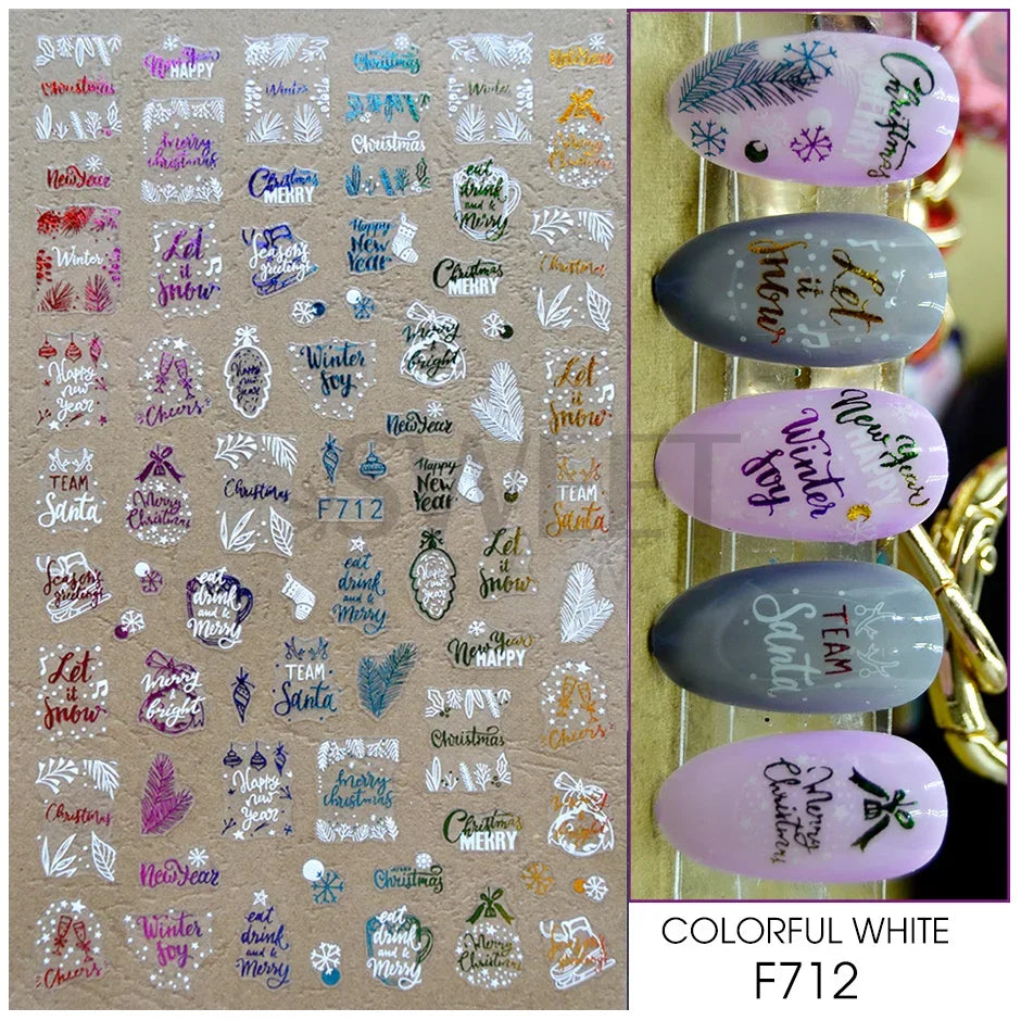 Winter Christmas Nail Sticker Snowflake Magpie Bird 3D Slider Leaf Halloween New Year Design Decoration Manicure 2023 Trend Foil