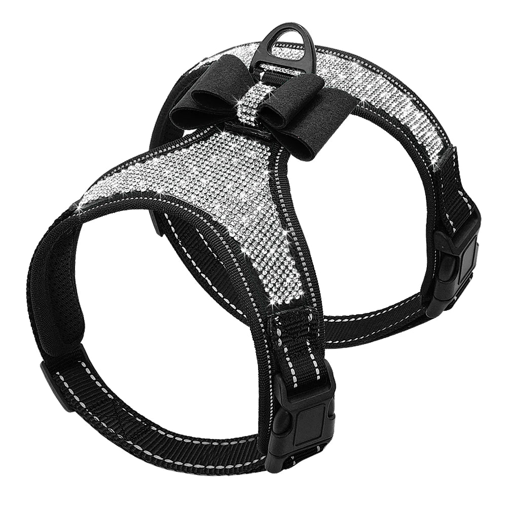 Pettorina Bling Rhinestone Mesh Dog Harness Cute Bowknot Small Dog Harnesses Vest Reflective Puppy Cat Vest Adjustable For Dogs  Chihuahua