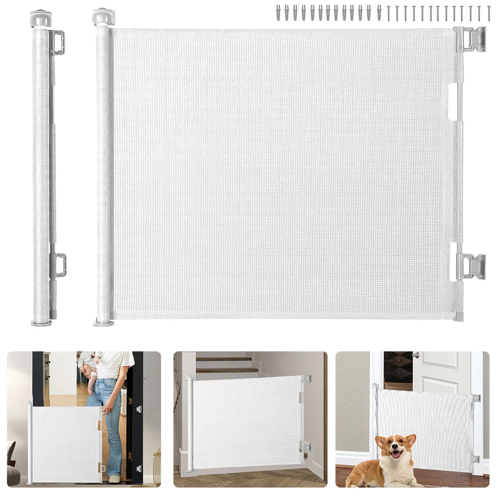 [UK Stock] Dog Fences Pet Dog Barrier Fences Stair Gates for Dogs, Retractable Stair Gate Portable Baby Safety Gate for Child