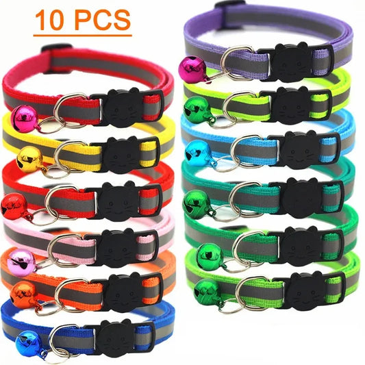 10Pcs Wholesale Collars for Cat Collar With Bell Adjustable Necklace Cat Puppy kitten Collar  Pet Cats Collar